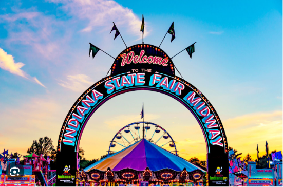 The entrance to the Indiana State Fair Midway in Indianapolis, located just 8 minutes from Rosslyn Retreat in Broad Ripple.